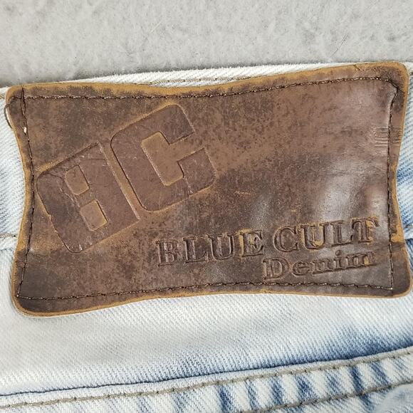 Blue Cult Jeans Mens 34 White Indigo Moto Distressed Biker Denim Zipper Pockets - Picture 14 of 16